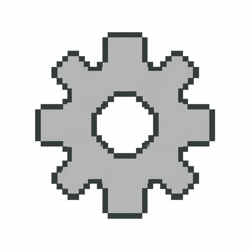 Digital cog icon in retro computer style